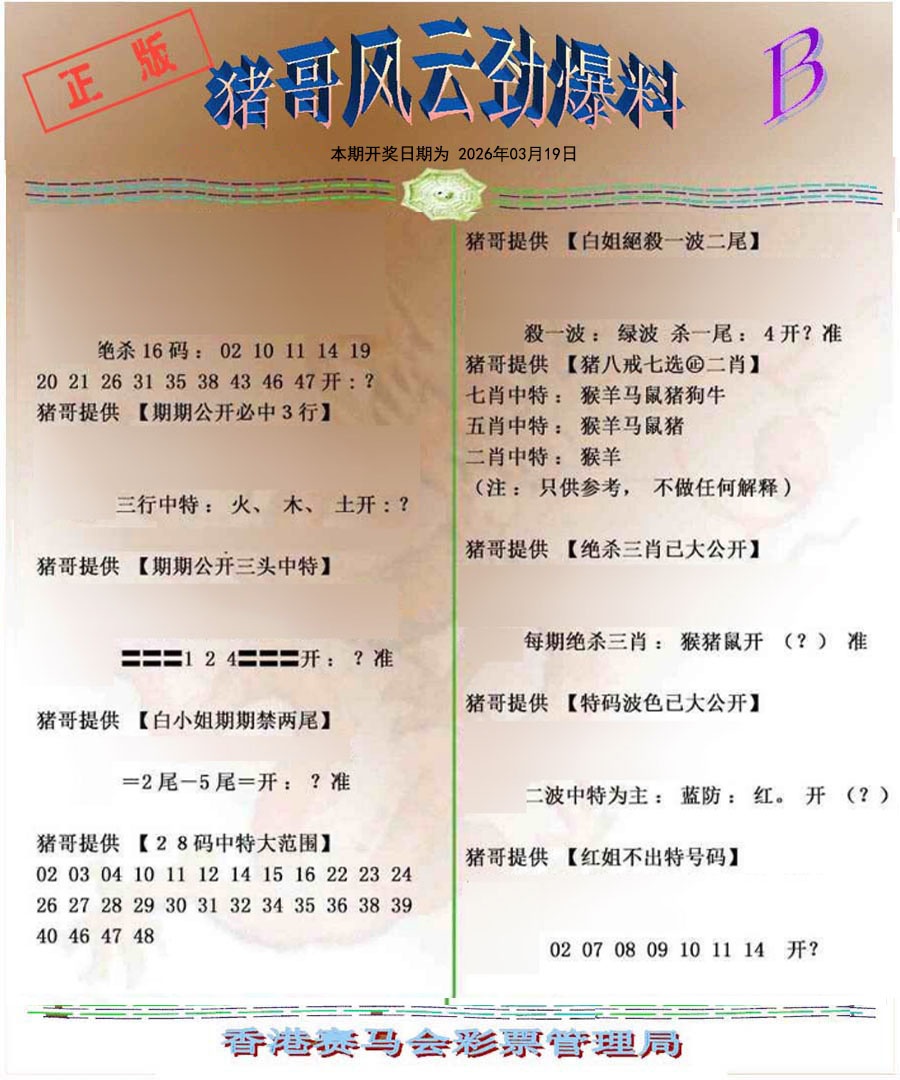 030期猪哥风云劲爆料B[图]